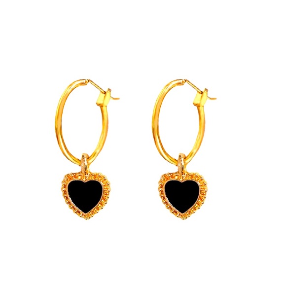 Various Jewelry - New Gold Tone Hollow Out Black Heart Earrings O/S